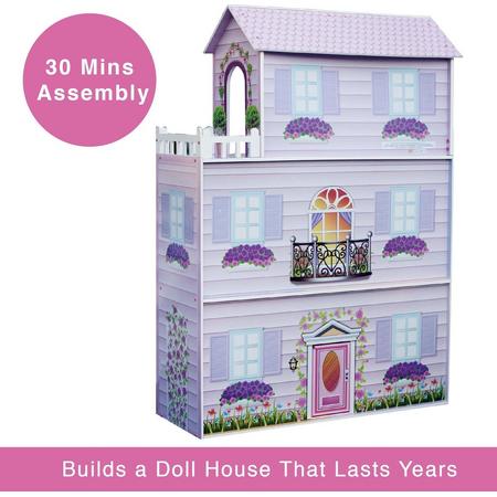 Groot roze houten poppenhuis & -meubilair Teamson Kids KYD-10922A