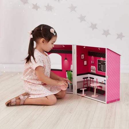 Teamson Kids - Dreamland stadscafé 30 cm poppenhuis - roze/wit/zwart