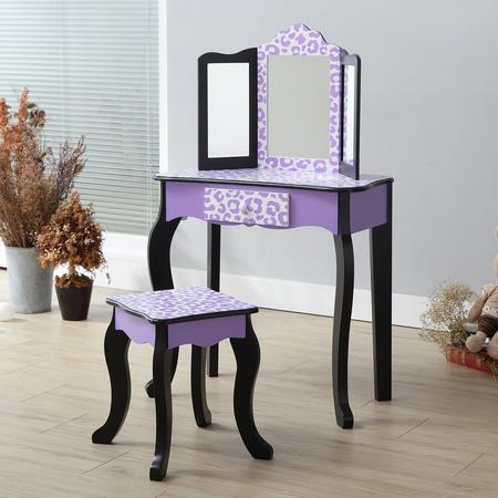 Teamson Kids paarse houten make-uptafel met stoeltje en spiegel TD-11670F