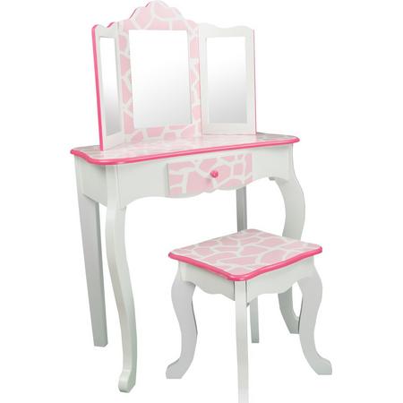 Teamson Kids roze houten make-uptafel met stoeltje en spiegel TD-11670D