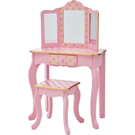 Teamson Kids roze houten make-uptafel met stoeltje en spiegel TD-11670L