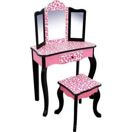 Teamson Kids roze houten make-uptafeltje met spiegel en stoeltje TD-11670