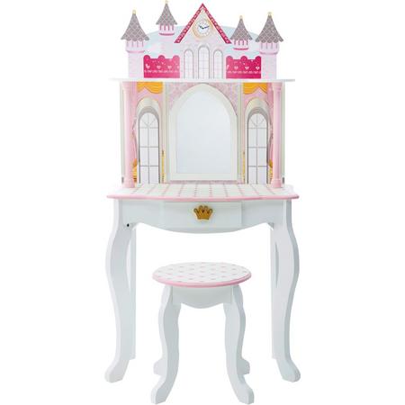 Teamson Kids witte houten make-uptafel met stoeltje, spiegel, kasteel TD-12951A
