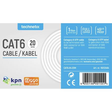 Technetix CAT6 UTP In home Installation Cable - 20M White Eca
