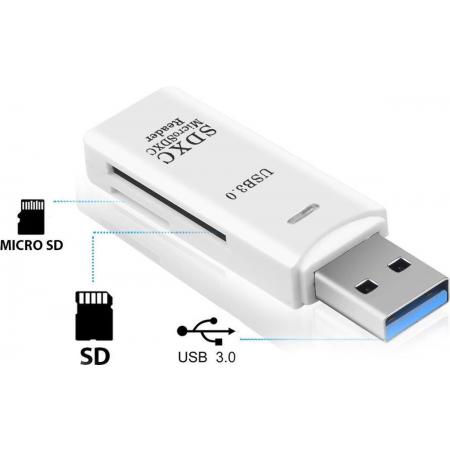 SD Kaart lezer & Micro-SD kaart lezer (2-in-1) - USB 3.0 - WIT - High speed - Micro SDHC - Voor Apple, Windows en TV - SD Reader - TF kaart - Techvoordeel®