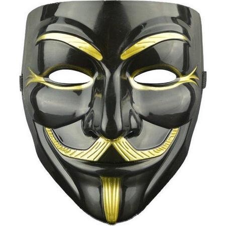 Anonymous Masker - Zwart - Goud - Vendetta - Guy Fawkes - Leuk voor Halloween - Verkleedpartijtje - 2 stuks