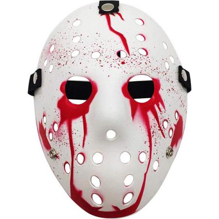 Jason Voorhees Hockey Masker - Halloween Masker - Horror Film Friday The 13th - Cosplay Masker - Verkleedmasker - Wit met Rood Bloed
