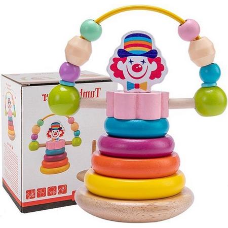 Educatif Houten speelgoed Montessori Stapel Toren Blokken Clown Rammelaar