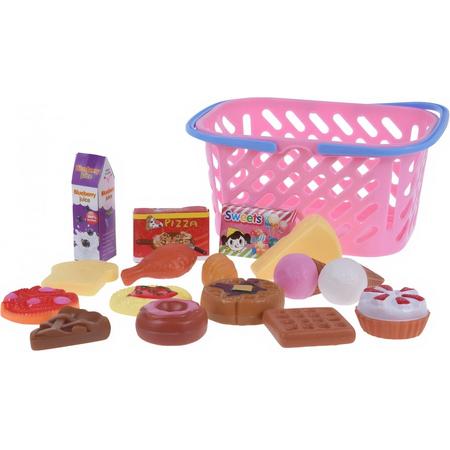 Tender Toys Winkelmandje Met Speelgoedeten 17-delig Roze