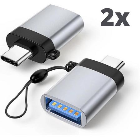 Set van 2 USB-C naar USB-A adapter OTG Converter USB 3.0 - USB C to USB A HUB - Zilver