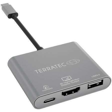 TERRATEC Connect C3 USB-C naar USB-C PD 100W, HDMI 4K en USB 3.0 adapter zilver aluminium
