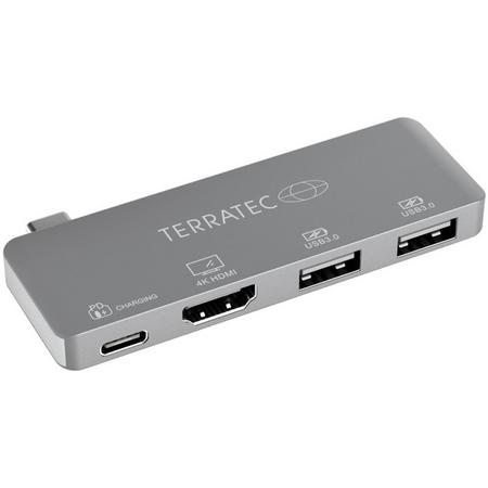 TERRATEC Connect C4 USB-C naar USB-C PD 100W, 4k HDMI, 2 x USB 3.0 adapter Aluminium zilver