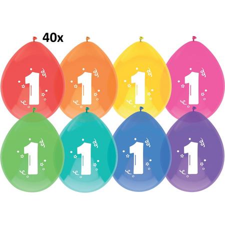 40 x Ballonnen  - 1 jaar - diverse kleuren