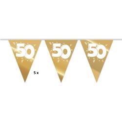 5x vlaggenlijn - 50 jaar - goudkleurig - 10 meter