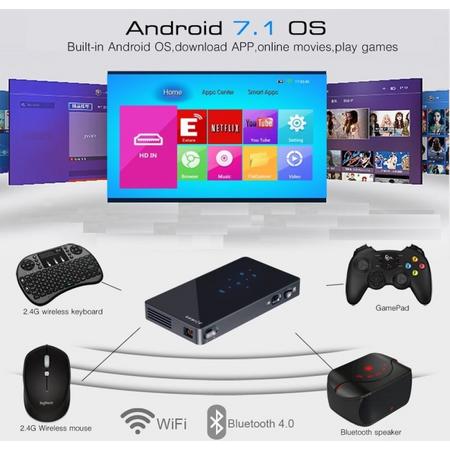 Kerstcadeau Tip - HD Pocket Beamer - LED - DLP - Android 7.1 - IOS - WI-FI - Bluetooth - USB