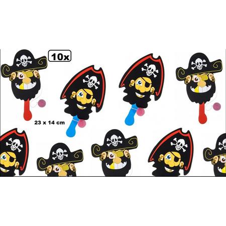 10x Racket met bal Piraat assortie 23x14cm - spel buiten piraten thema feest festival speelgoed