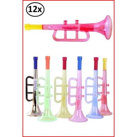 12x Trompet ass. kleuren 22 x 6,5 cm.