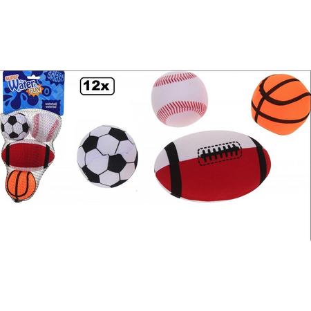12x Water ballen set sport thema - water speelgoed basketbal honkbal voetbal rugby