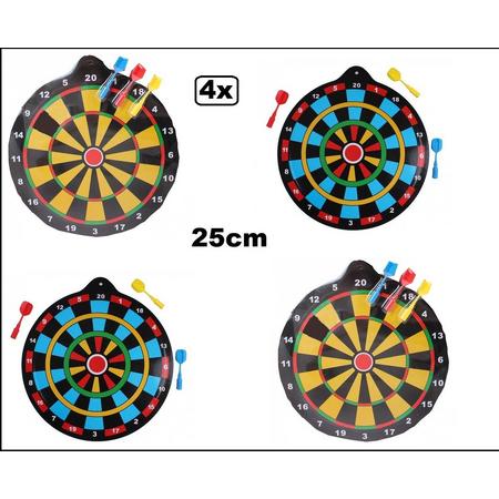 4x Magnetisch dartbord 25 cm met 3 pijlen assortie