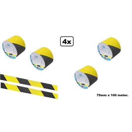4x Rol afzetlint geel/zwart 75mm x 100 meter - markeer afzet lint verboden toegang volgen covid festival thema feest danger