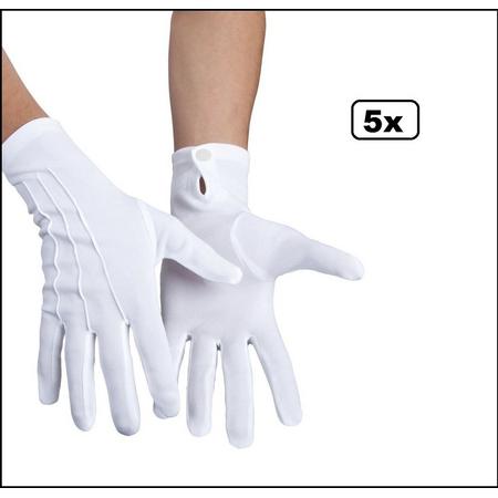 5x Paar  handschoen wit kort met drukknoopjes mt.L