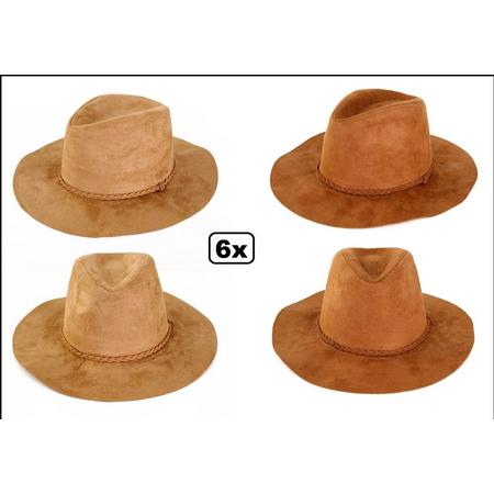 6x Cowboy hoed suede Indiana bruin/beige