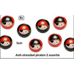 8x Anti-stressbal Piraten 5,5 cm rood en zwart - Stress bal speel bal uitdeel verjaardag thema feest