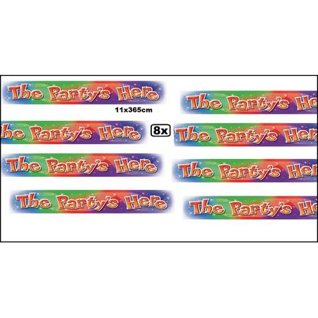 8x Banner smal `the party`s here`11x365cm