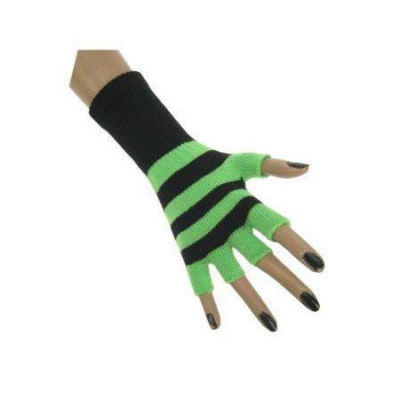 Vingerloze handschoen fluor gestreept groen / zwart