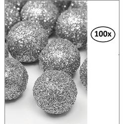 100x Decoratie ballen glitter zilver 2 cm