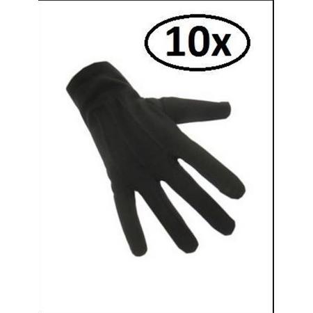 10x Handschoenen katoen kort zwart luxe (Piet) mt.XL