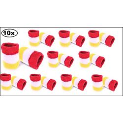 10x Polsbandjes rood/wit/geel