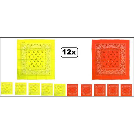12x Zakdoek/bandana Fluor geel/oranje 53 x 53 cm