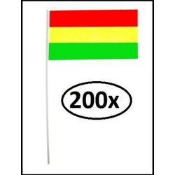 200x Papieren vlaggetjes rd/gl/gr op stokje