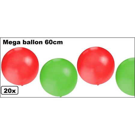 20x Mega Ballon 60 cm rood-groen