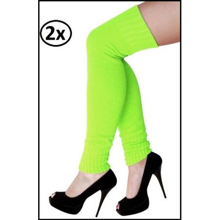2x Dames knee-over beenwarmers fluor groen