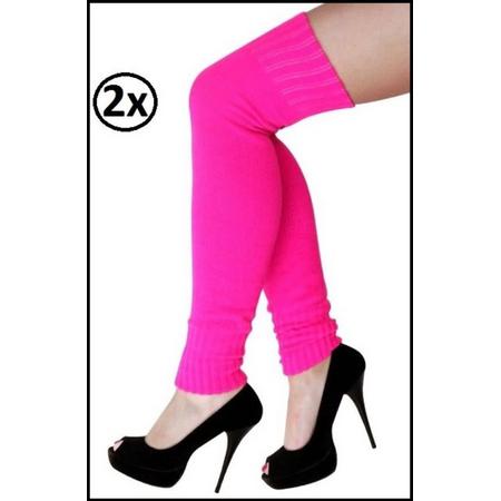 2x Dames knee-over beenwarmers fluor pink