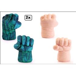 2x Paar Mega smash hand groen en huidskleur