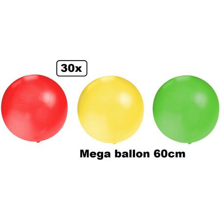 30x Mega Ballon 60 cm rood-geel-groen