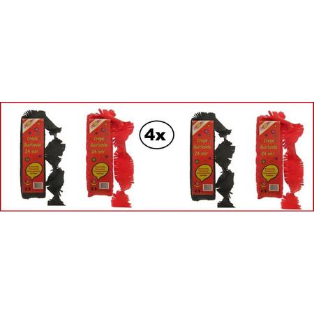 4x Crepe guirlande brandveilig zwart en rood 24m