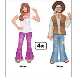 4x Hippie man/vrouw deco karton 94 cm