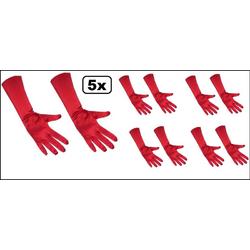 5x Handschoenen satijn stretch luxe 40 cm rood