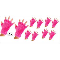 5x Paar softy vingerloze handschoenen roze