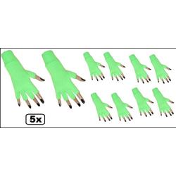 5x Paar vingerloze handschoen fluor groen