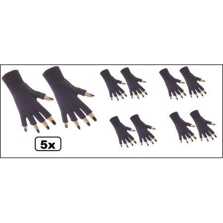 5x Paar vingerloze handschoen paars