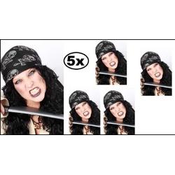 5x Piraten hoofddoek zwart met opdruk