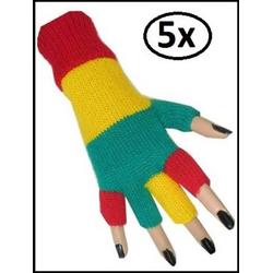 5x paar Vingerloze handschoen rood/geel/groen