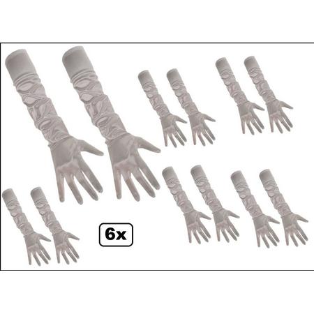 6x Paar Handschoenen zilver/grijs 48 cm