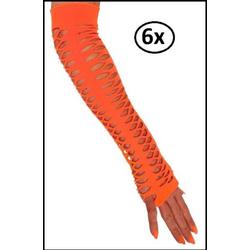 6x Paar handschoenen vingerloos grote gaten oranje