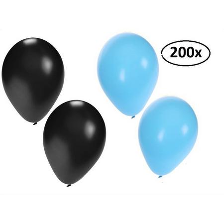 Ballonnen helium 200x lichtblauw en zwart